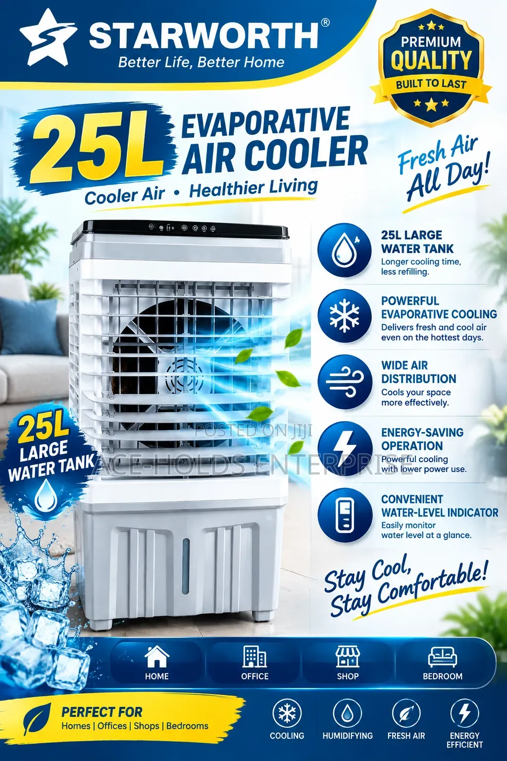 25L Large Water Tank - Starworth Wide Air Distribution Cooler