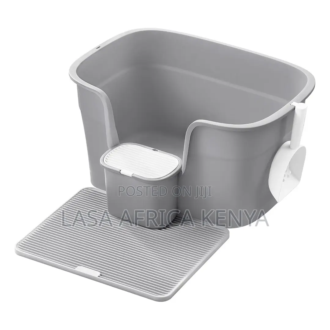 Extra Large Grey Cat Litter Box With High Sides Scoop