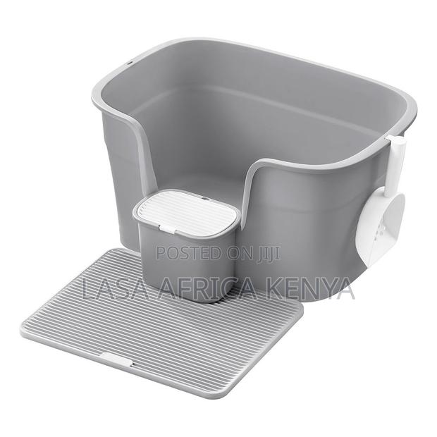 Extra Large Grey Cat Litter Box With High Sides Scoop