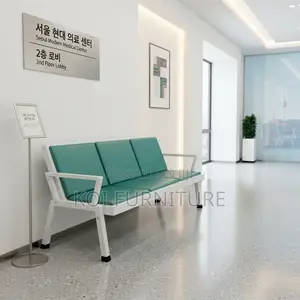 Office Benches; Leather Reception Blue Three Seater Bench