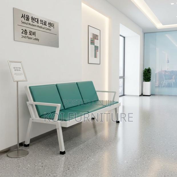 Office Benches; Leather Reception Blue Three Seater Bench
