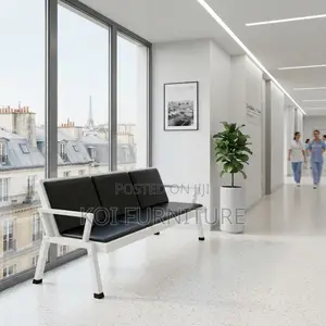 Office Benches; Leather Reception Blue Three Seater Bench