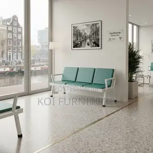Office Benches; Leather Reception Blue Three Seater Bench