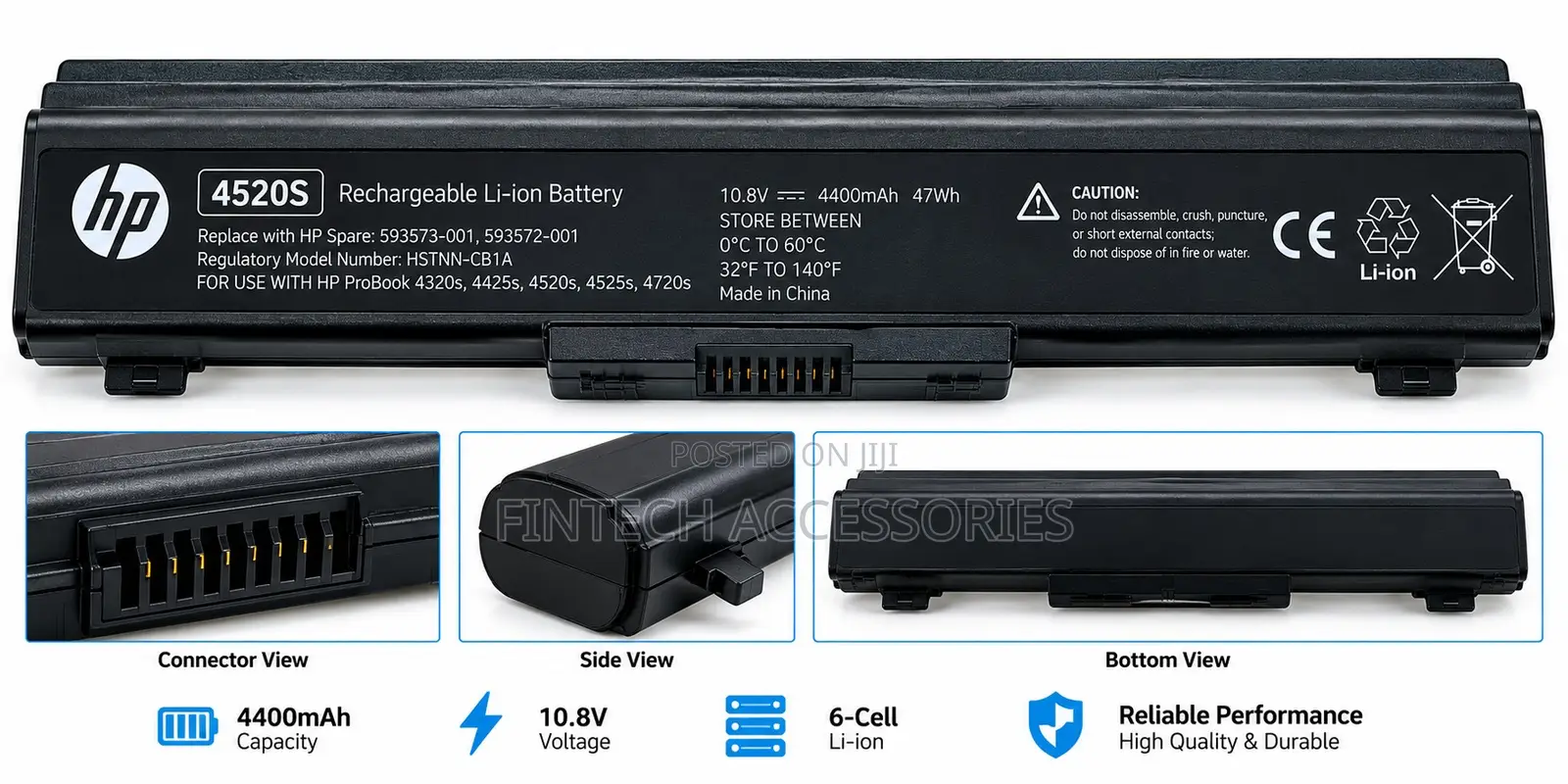 HP 4520s Battery for Probook 4320s 4425s 4720s – 10.8v