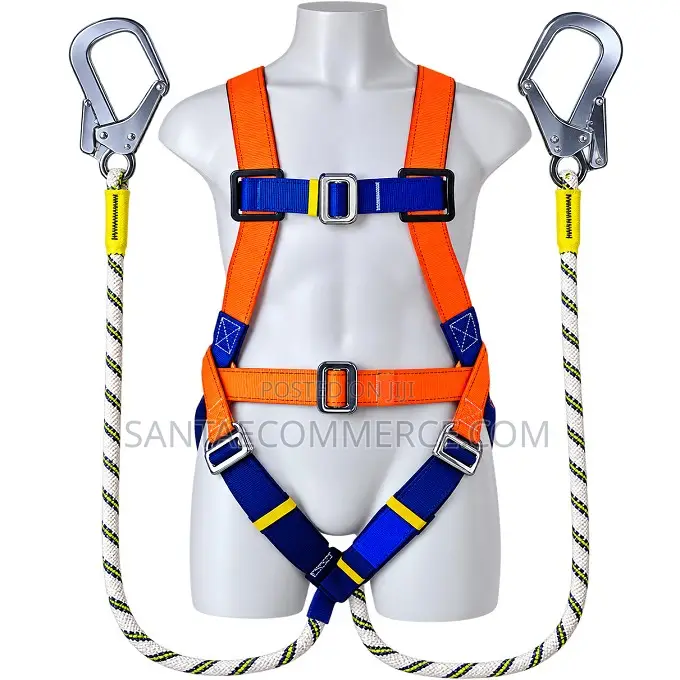 Full-Body Fall Arrest Safety Harness With Double Hook Lanyard