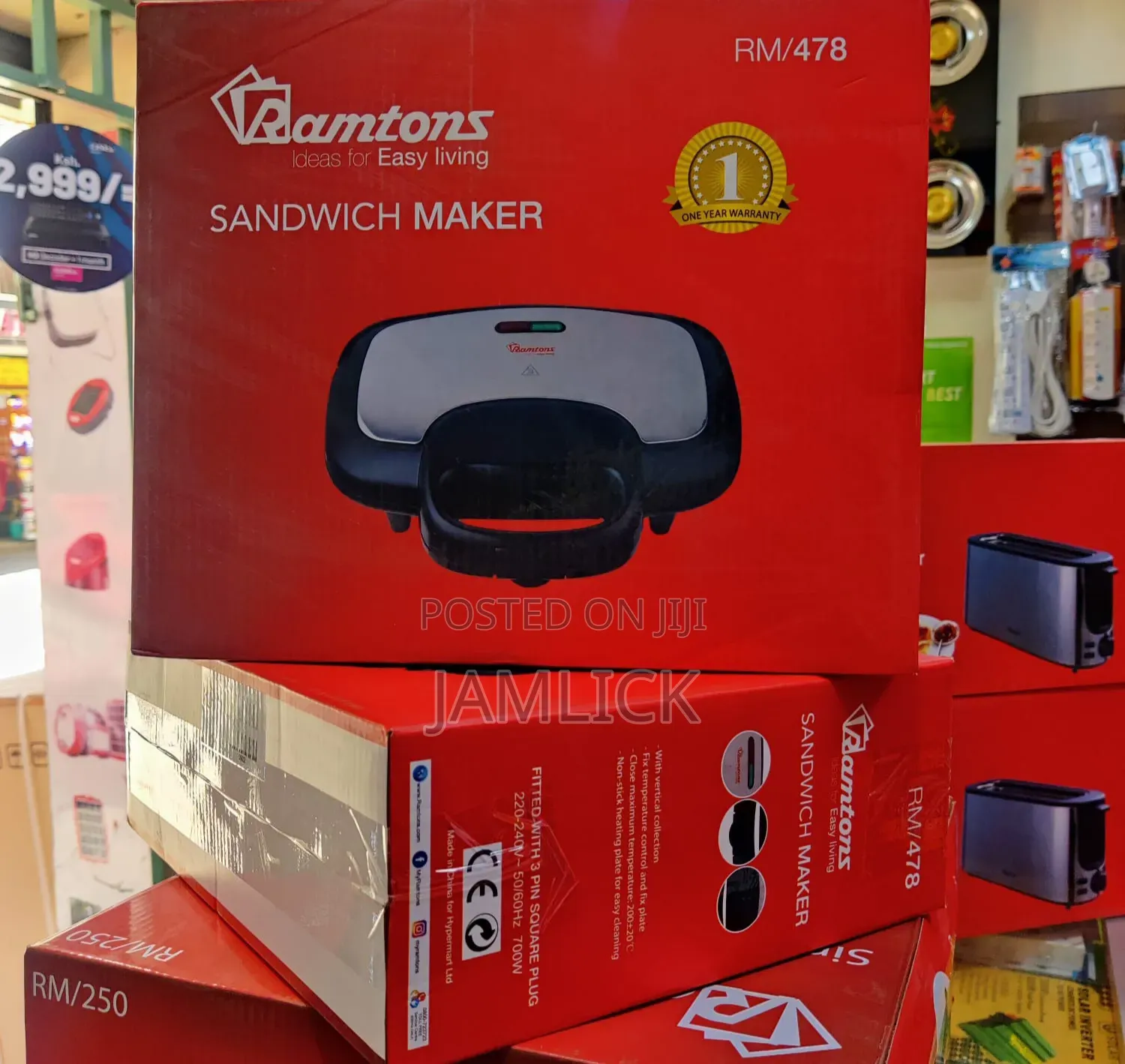 Ramtons Sandwich Maker RM/478 – 2 Slice - Nw