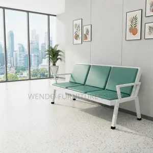Office Bench; Blue Metallic Framed Leather Reception Bench