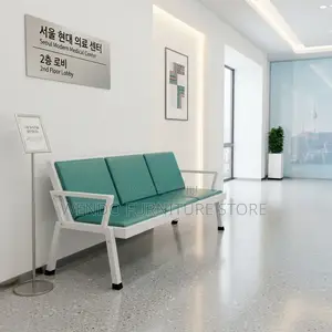 Office Bench; Blue Metallic Framed Leather Reception Bench