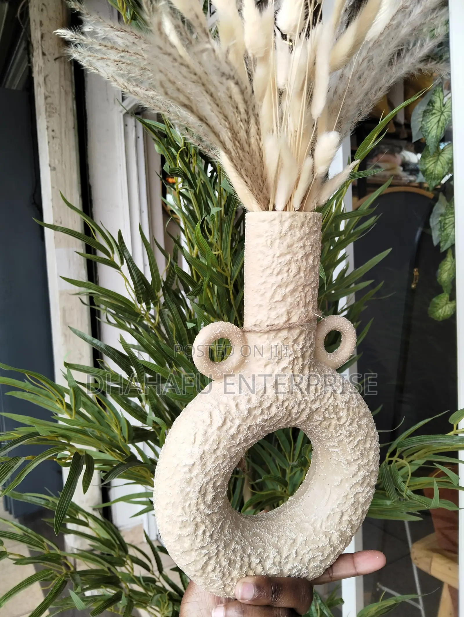 Handcrafted Donut Ceramic Vase With Bead Garland – Boho Decor Piece