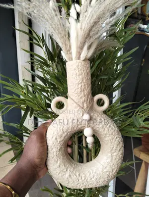 Handcrafted Donut Ceramic Vase With Bead Garland – Boho Decor Piece