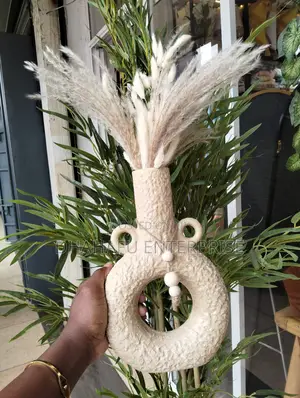 Handcrafted Donut Ceramic Vase With Bead Garland – Boho Decor Piece