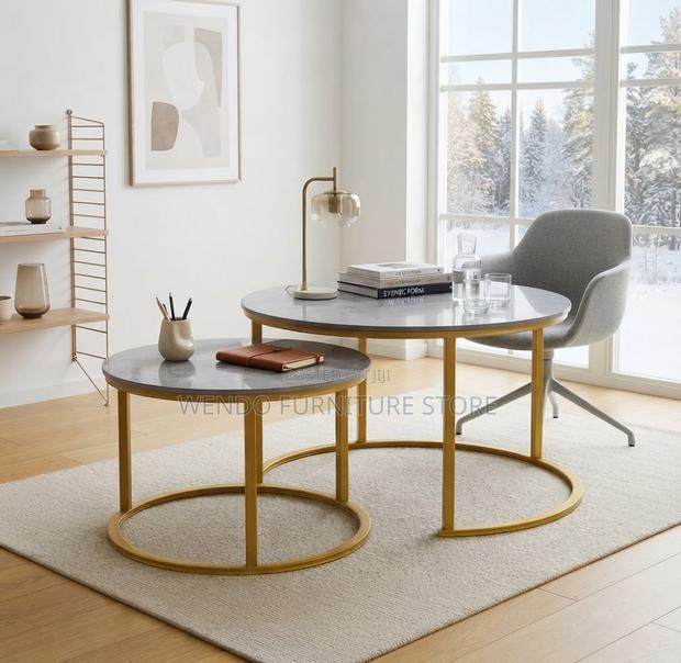Coffee Table; Marble Living Room Pair Set Coffee Table - thumbnail 4