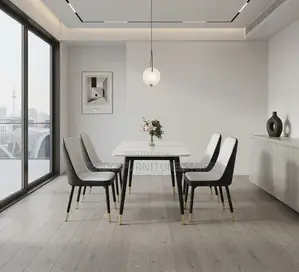 Dining Set; Four Seaters Dining Set With Marble Table and Leather Seat