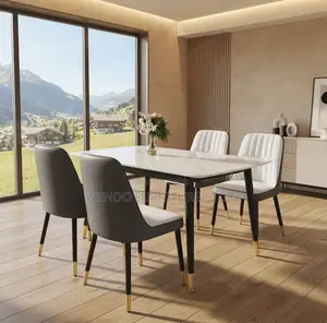 Dining Set; Four Seaters Dining Set With Marble Table and Leather Seat