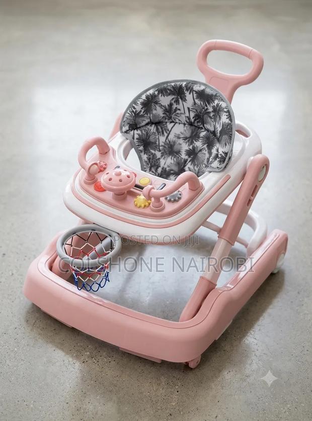 3-in-1 Foldable Baby Walker With Basketball Hoop Musical Toy Tray