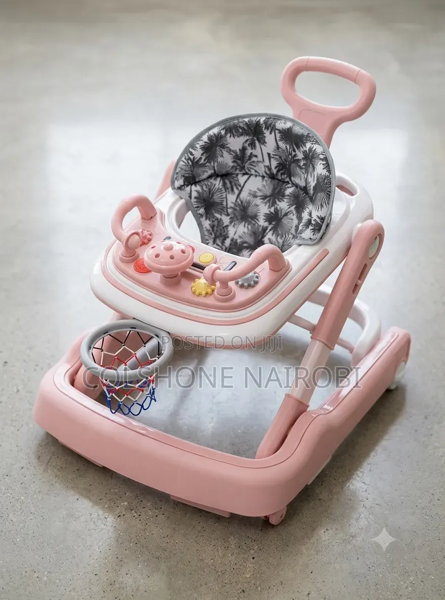 3-in-1 Foldable Baby Walker With Basketball Hoop Musical Toy Tray
