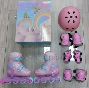 Adjustable Kids Inline Roller Skates Combo Set Size 31-38