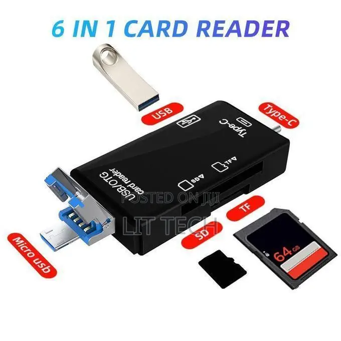 PC Micro SD Card Reader, 6-in-1 Portable TF/USB-C Adapter for PC