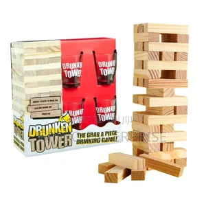 Jenga Tower With 4 Shots Glasses