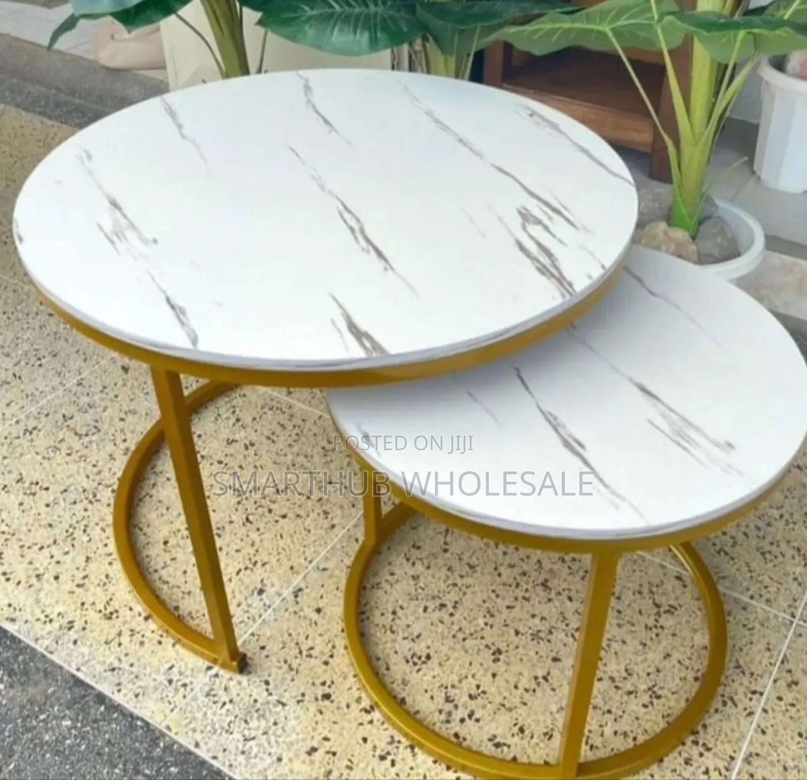 WHITE Nesting Coffee Table Marble Effect (MDF)
