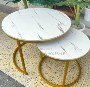 WHITE Nesting Coffee Table Marble Effect (MDF)