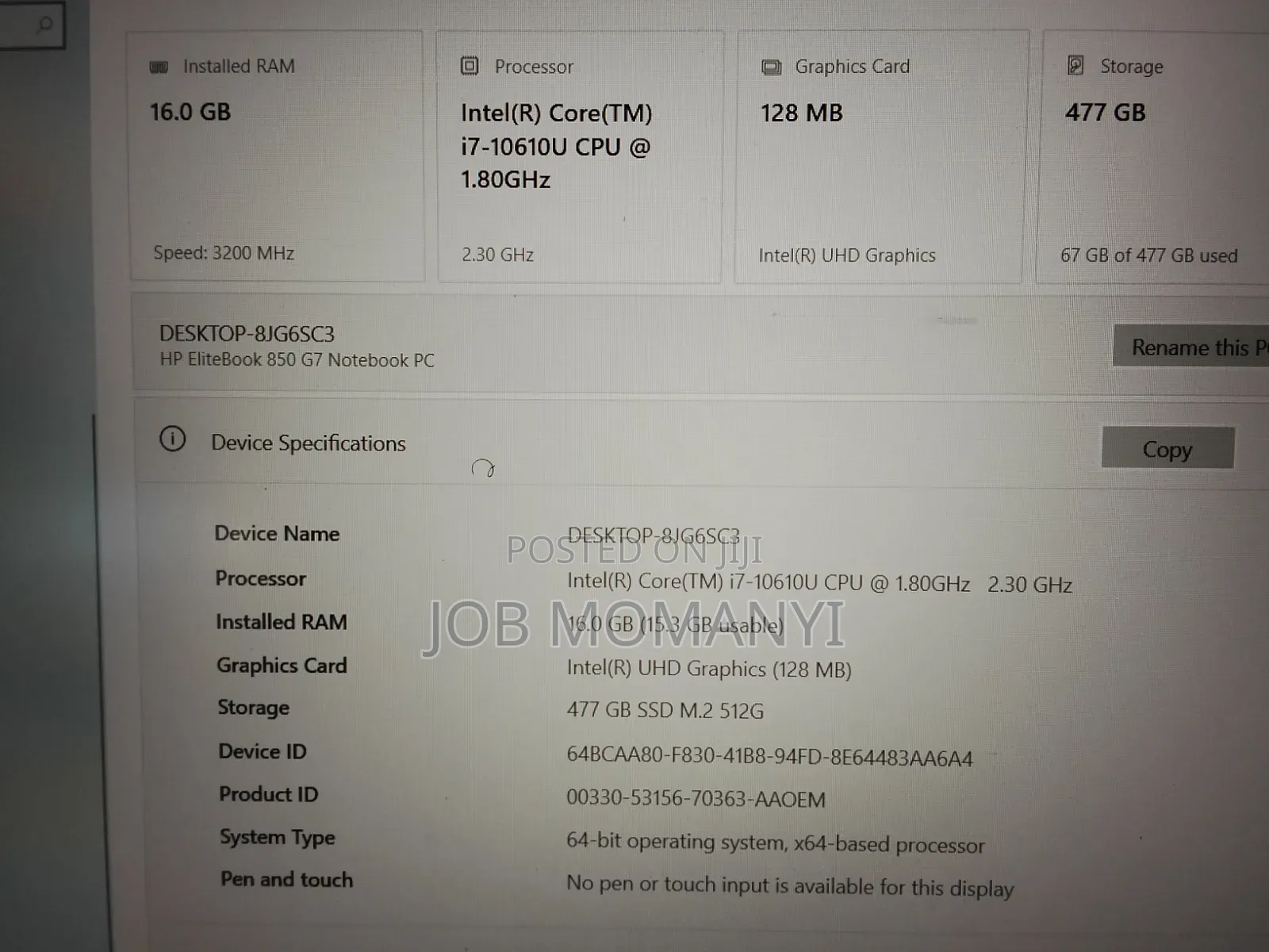 New Laptop HP EliteBook 850 G8 16GB Intel Core i7 SSD 500GB