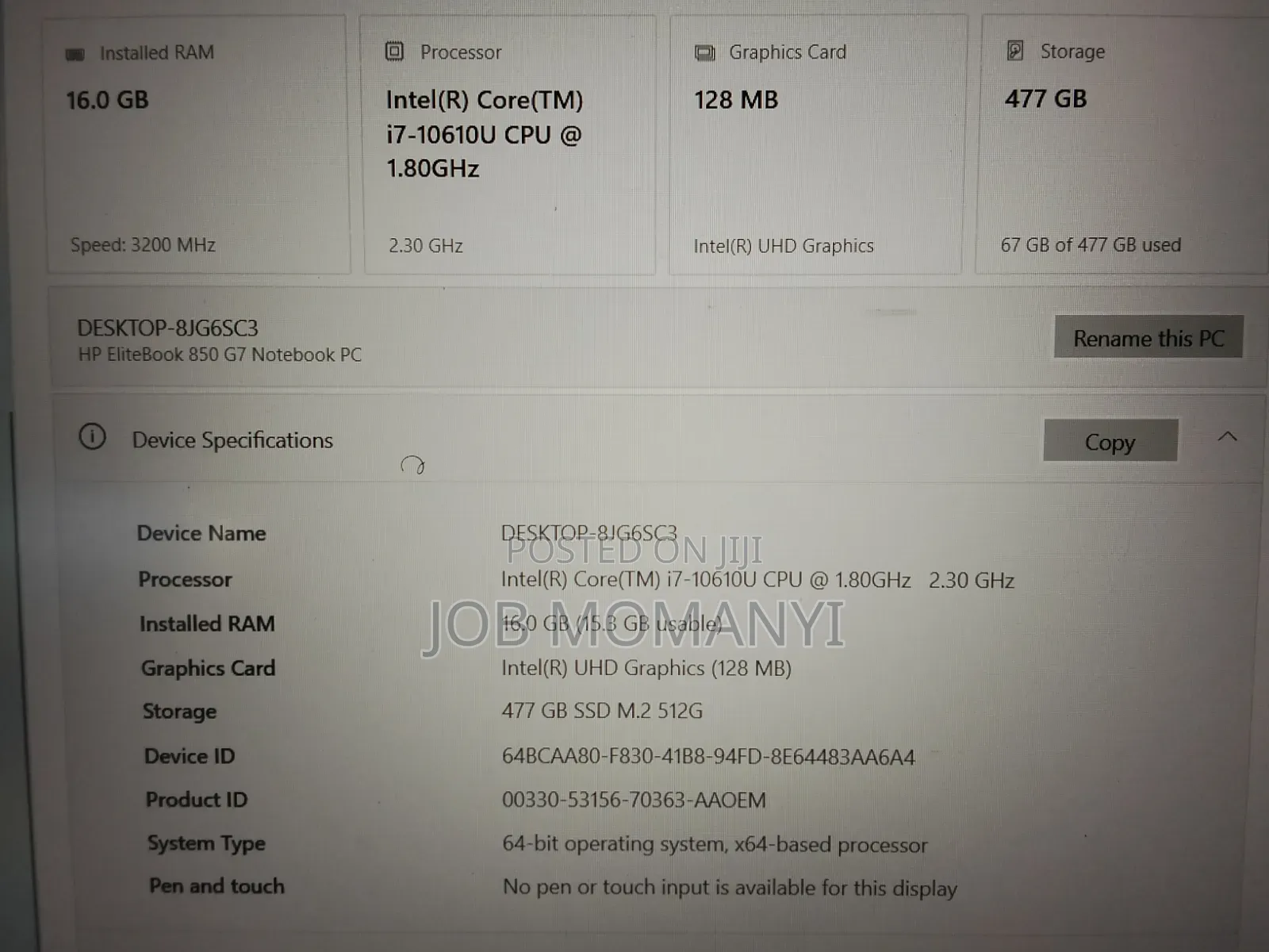 New Laptop HP EliteBook 850 G8 16GB Intel Core i7 SSD 500GB
