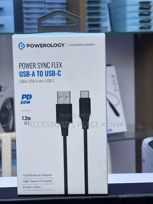 Powerology USB-A to USBC TPE Over-Molded Cable 1.2 Meter - Black