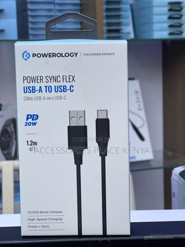 Powerology USB-A to USBC TPE Over-Molded Cable 1.2 Meter - Black