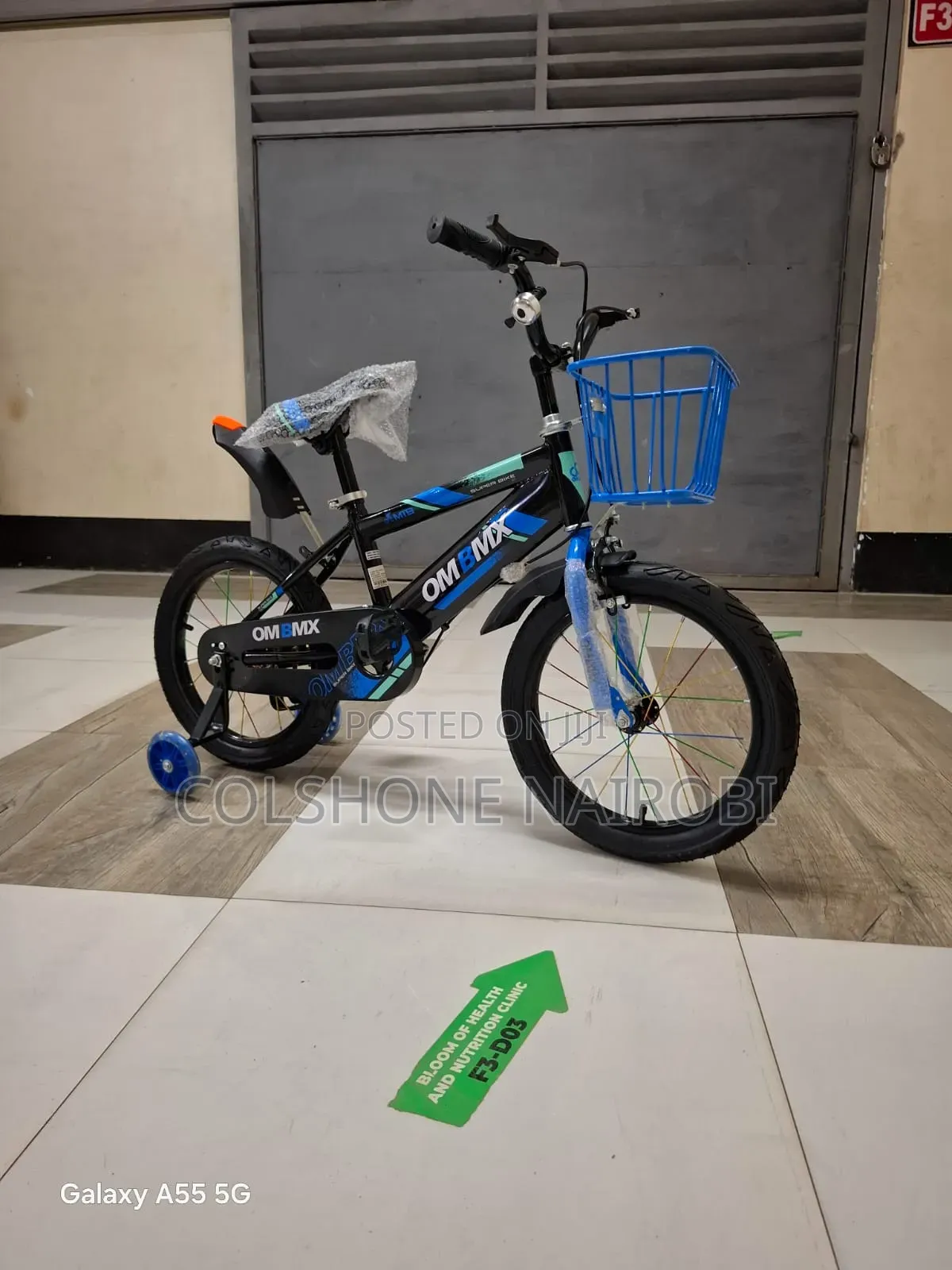 OM BMX Kids Bicycle With Training Wheels Front Basket Size 16