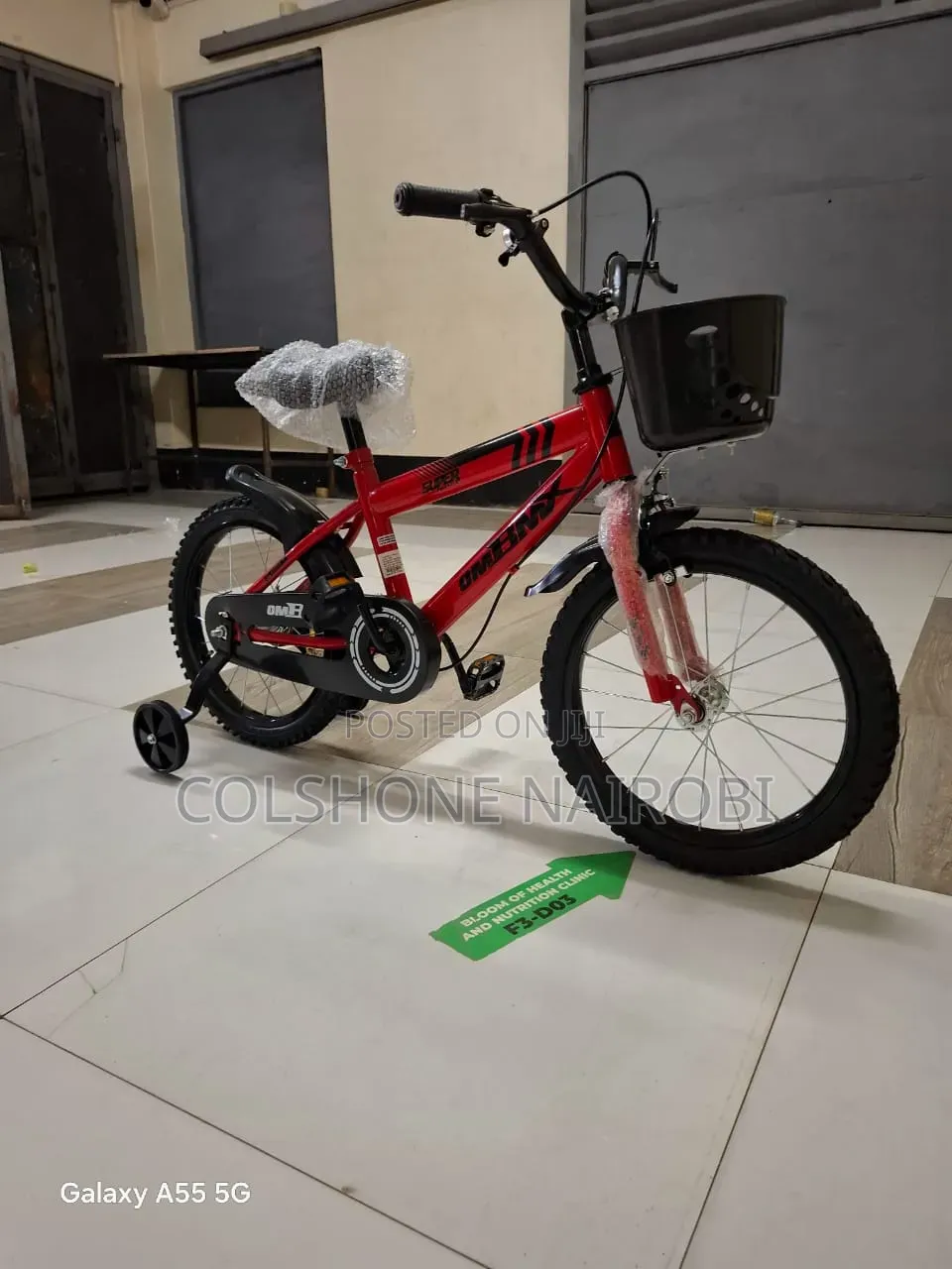 OMBMK Kids’ Bicycle With Training Wheels and Front Basket Size 16