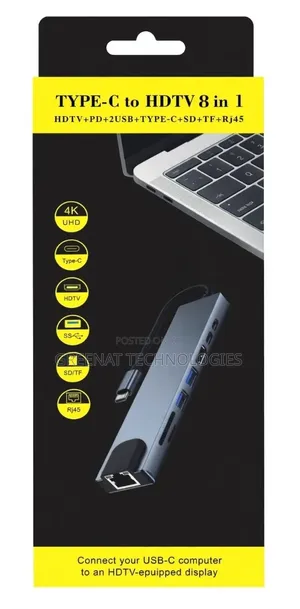TYPE-C to HDTV 8 in 1 Hub HDMI PD 100W + USB 3.0