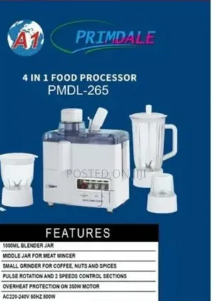 Primdale 4in1 Food Processor Juicer,Blender, Grinder and Chopper