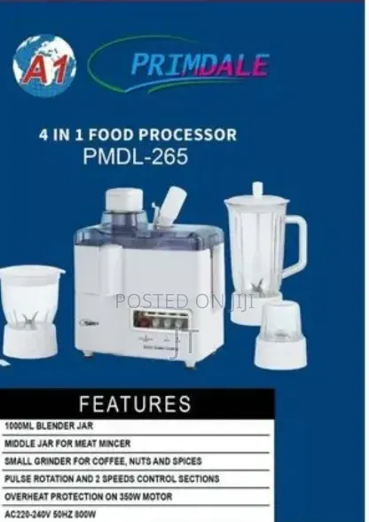 Primdale 4in1 Food Processor Juicer,Blender, Grinder and Chopper