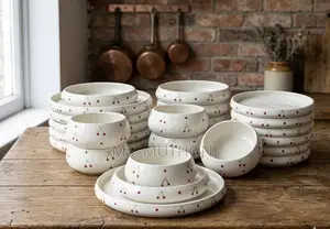 24 PCS Elegant-White-Cherry-Print-Ceramic-Dinner-Set