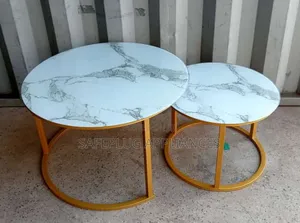 Modern 2-Piece White Marble Nesting Coffee Tables | Glass Effect