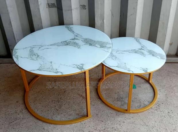 Modern 2-Piece White Marble Nesting Coffee Tables | Glass Effect - main view