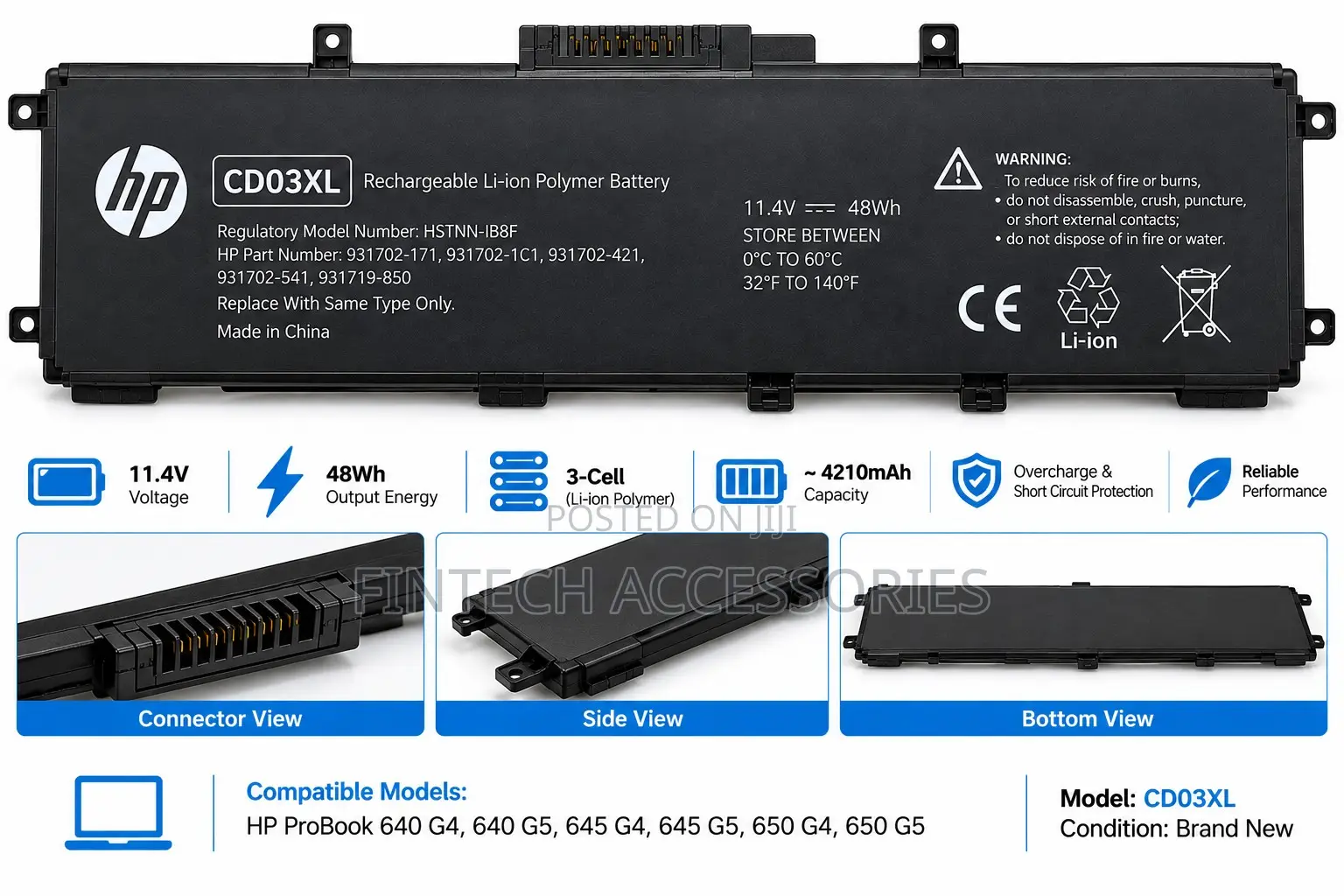 HP CD03XL Battery for ProBook 640 645 650 G4 G5 – 48Wh