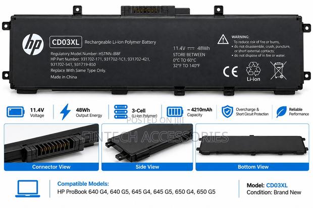 HP CD03XL Battery for ProBook 640 645 650 G4 G5 – 48Wh