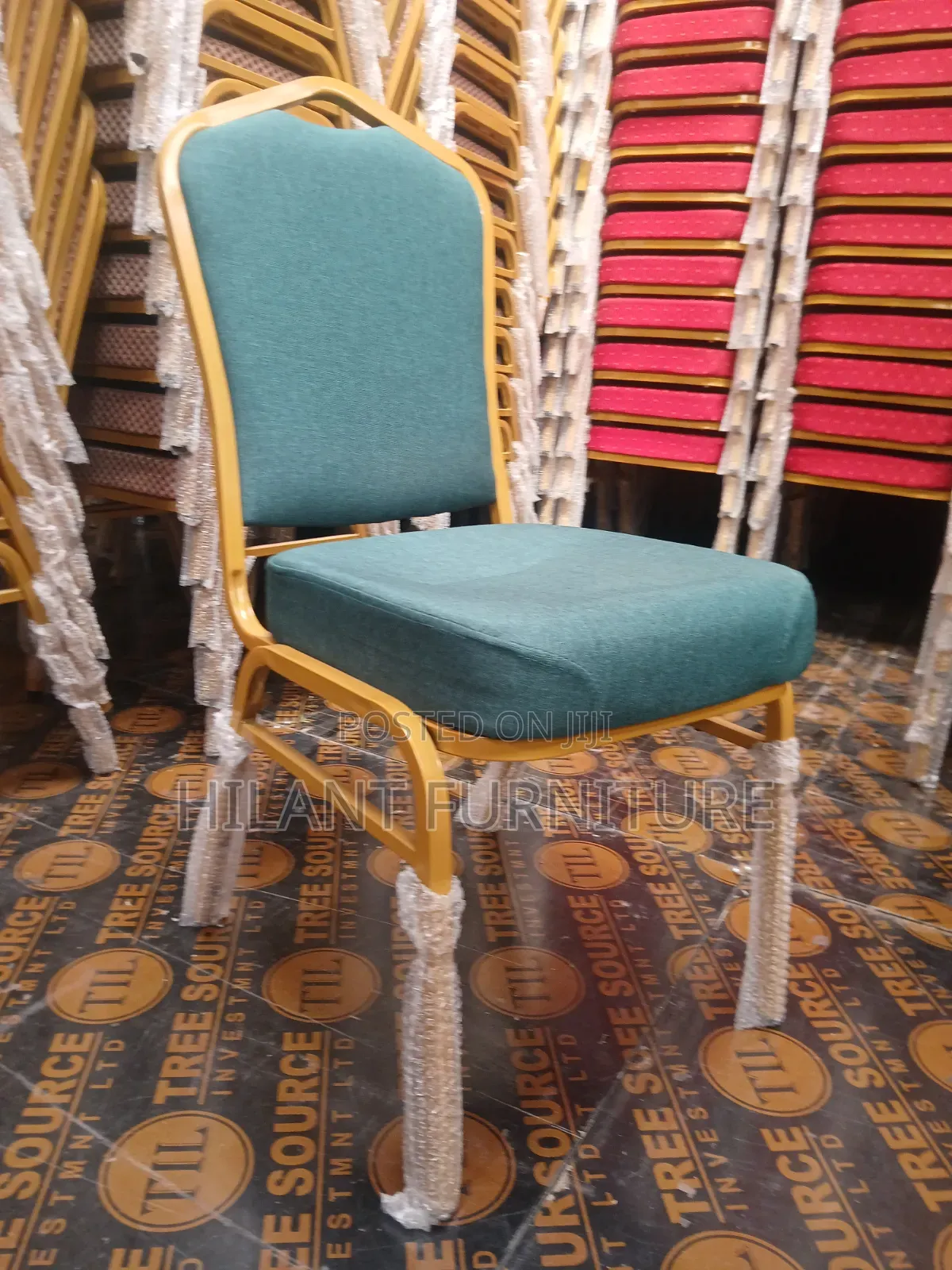Elegant Gold Frame Banquet Chair – Teal Fabric