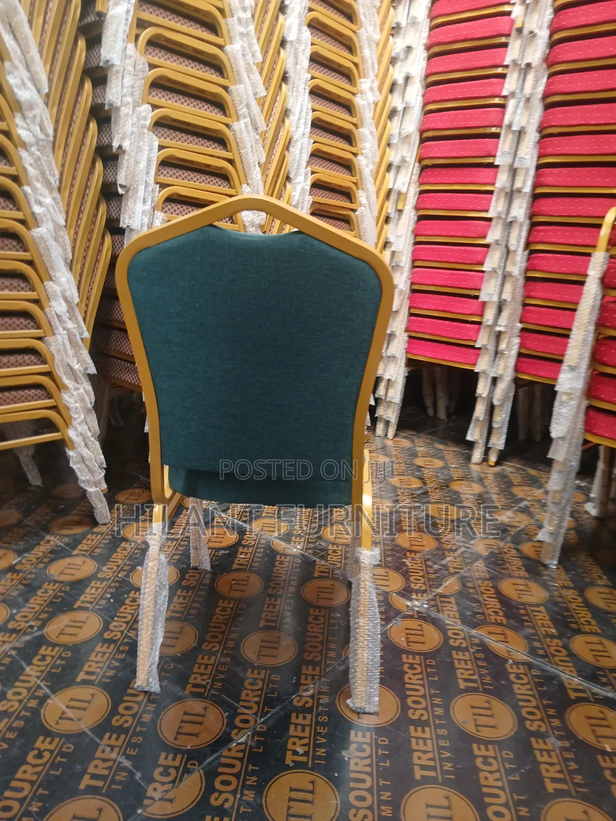 Elegant Gold Frame Banquet Chair – Teal Fabric