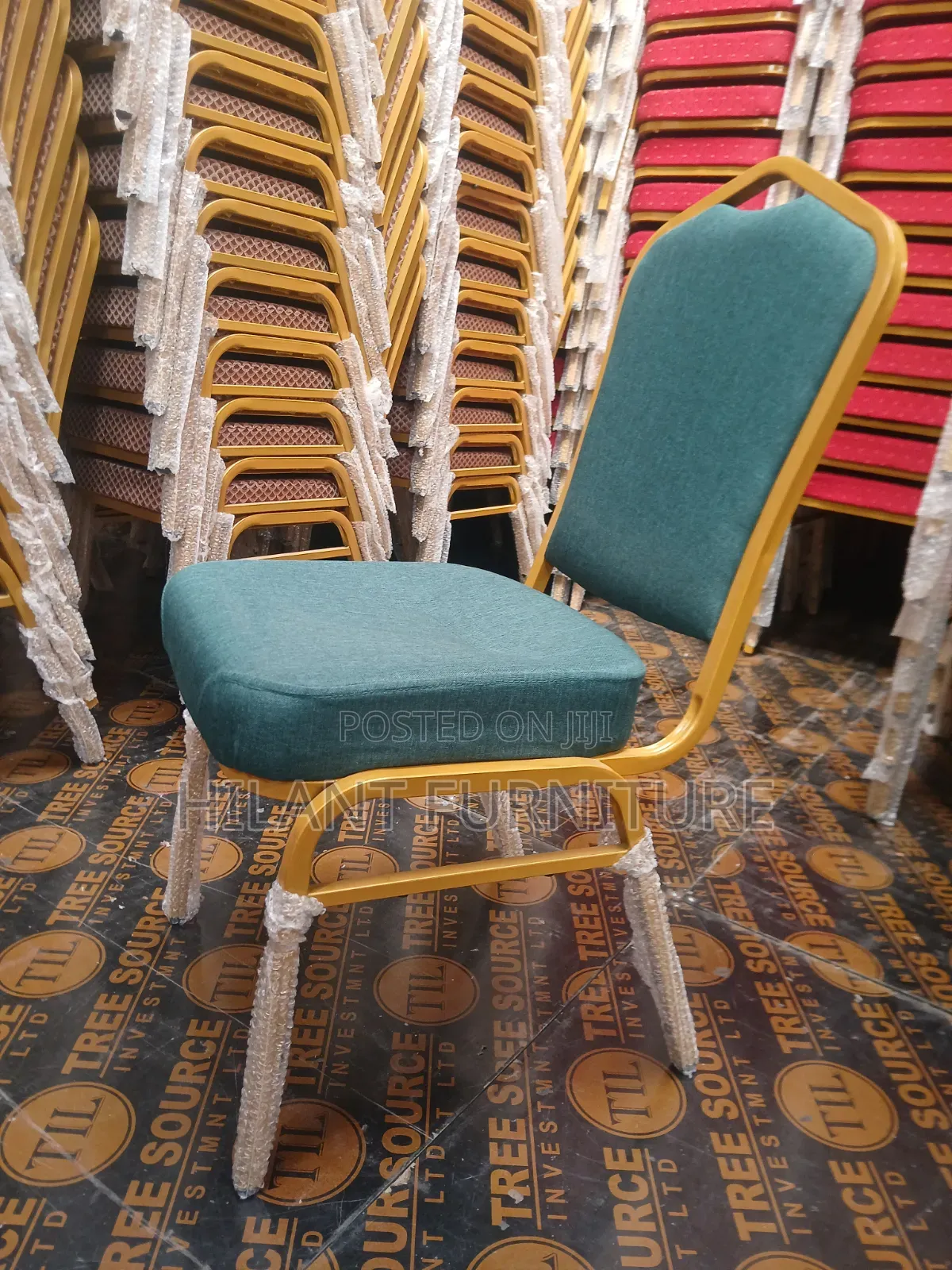 Elegant Gold Frame Banquet Chair – Teal Fabric