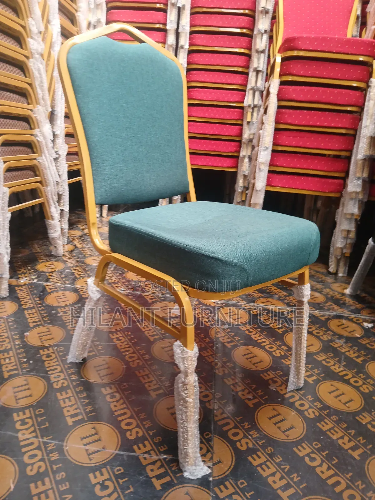 Elegant Gold Frame Banquet Chair – Teal Fabric