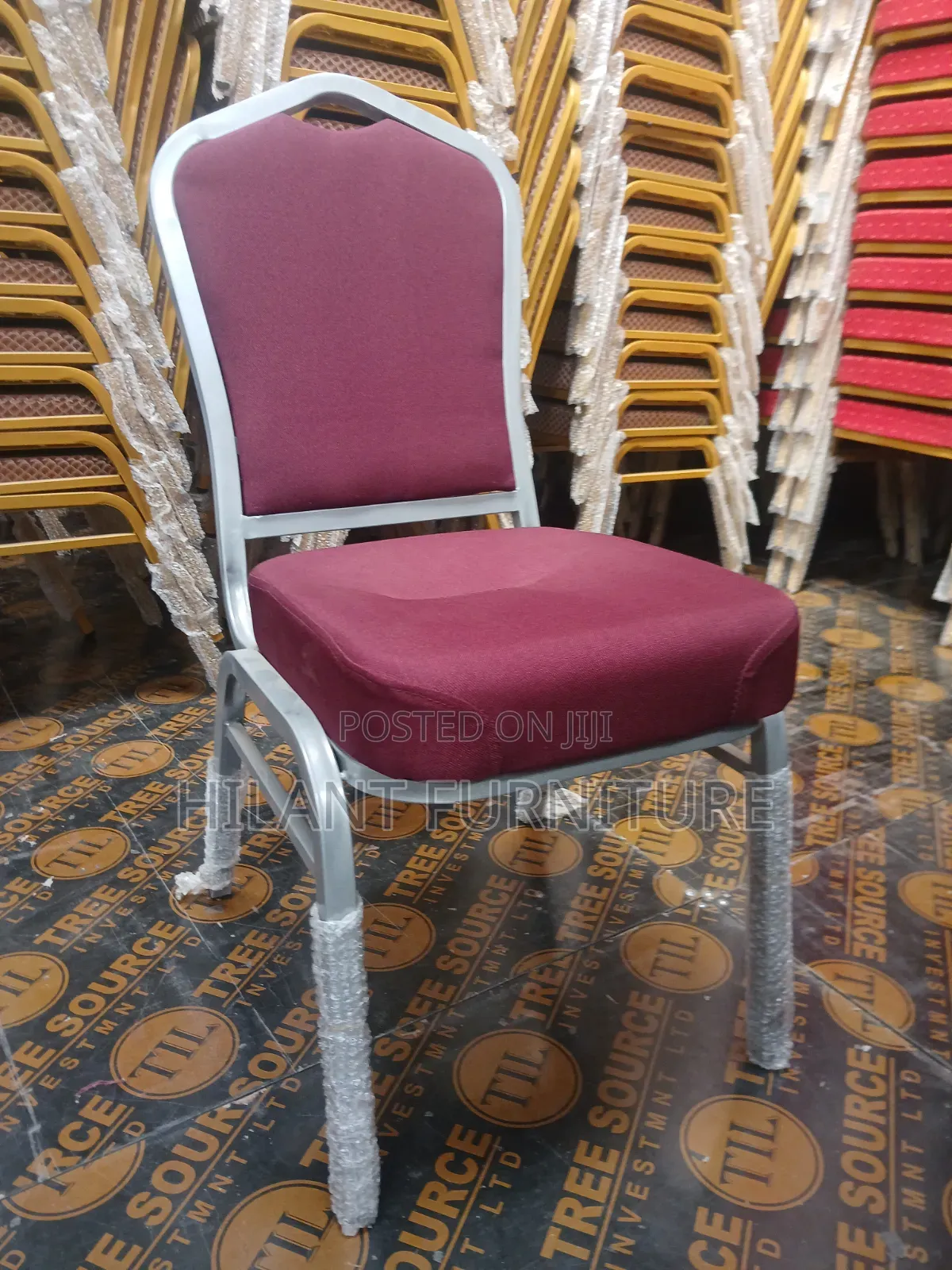 Maroon and Grey Fabric Heavy-Duty Conference Banquet Chair