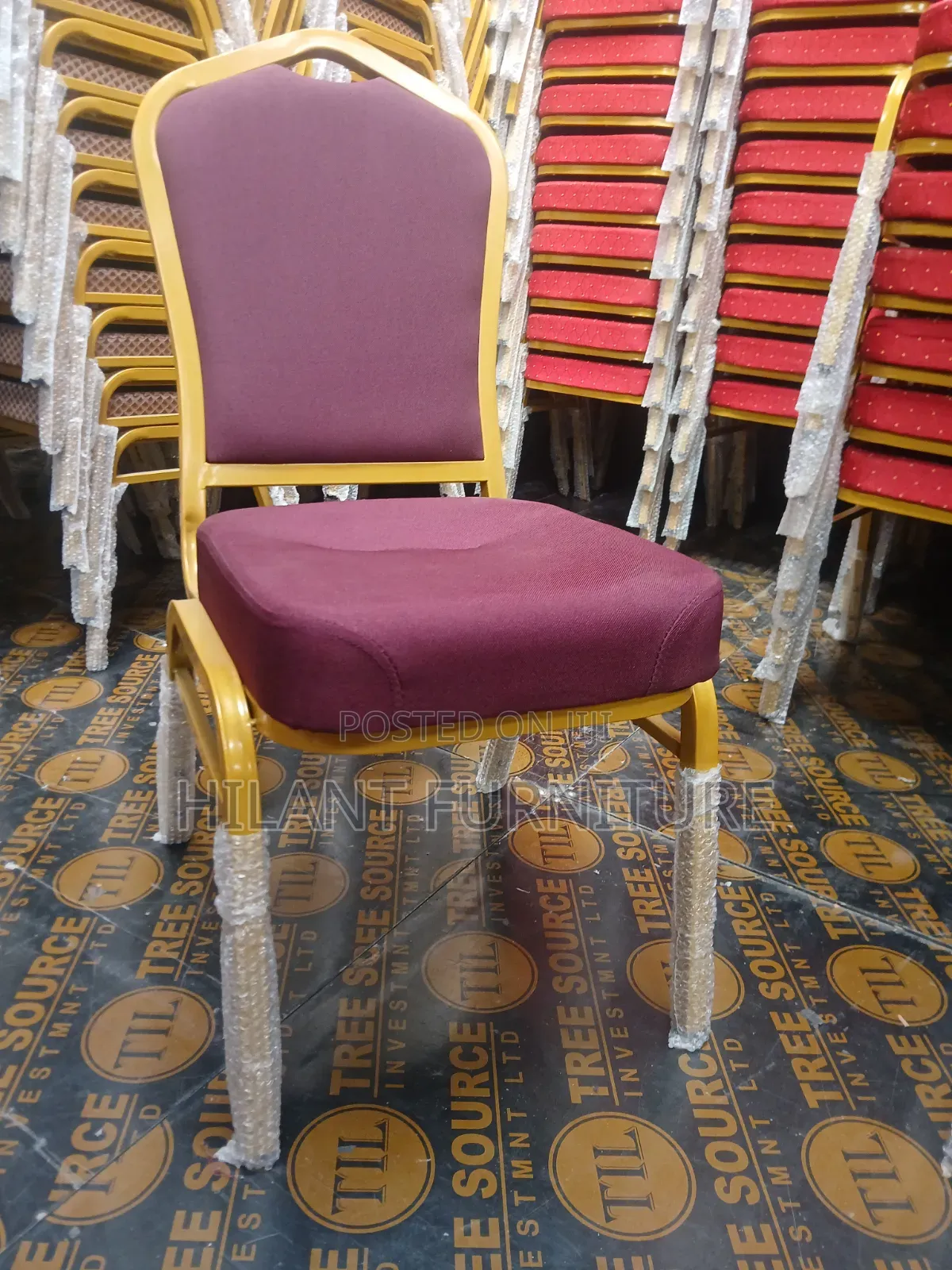 Maroon and Gold Fabric Heavy-Duty Conference Banquet Chair