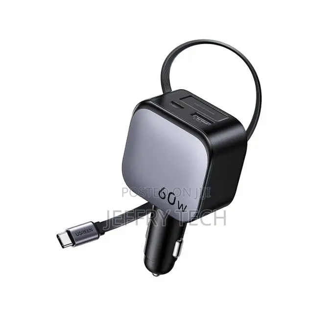 Ugreen 60W Car Charger Type C 3-Device Fast Charging With 70cm Ret