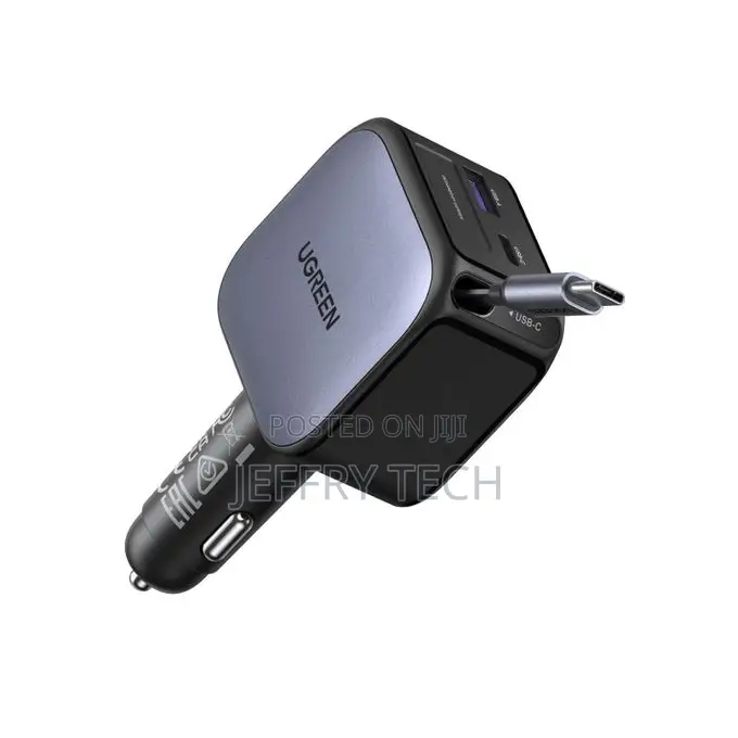 Ugreen 60W Car Charger Type C 3-Device Fast Charging With 70cm Ret