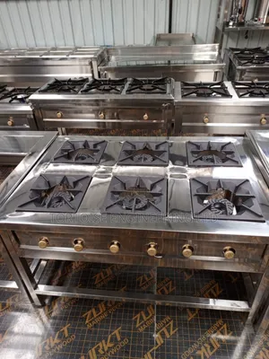 Stainless Steel Commercial 6 Burner Gas Cooker High Pressure