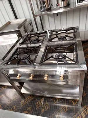 A Stainless Steel Commercial 4-Burner Gas Cooker Dimensions 90cm Long