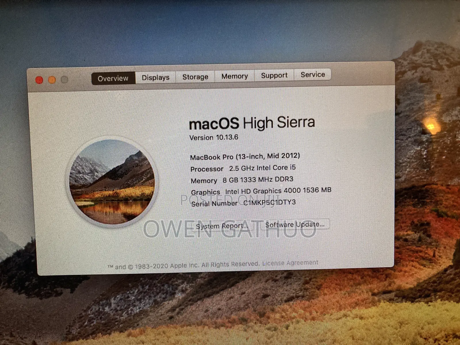 Laptop Apple MacBook Pro 2012 8GB Intel Core i5 HDD 500GB